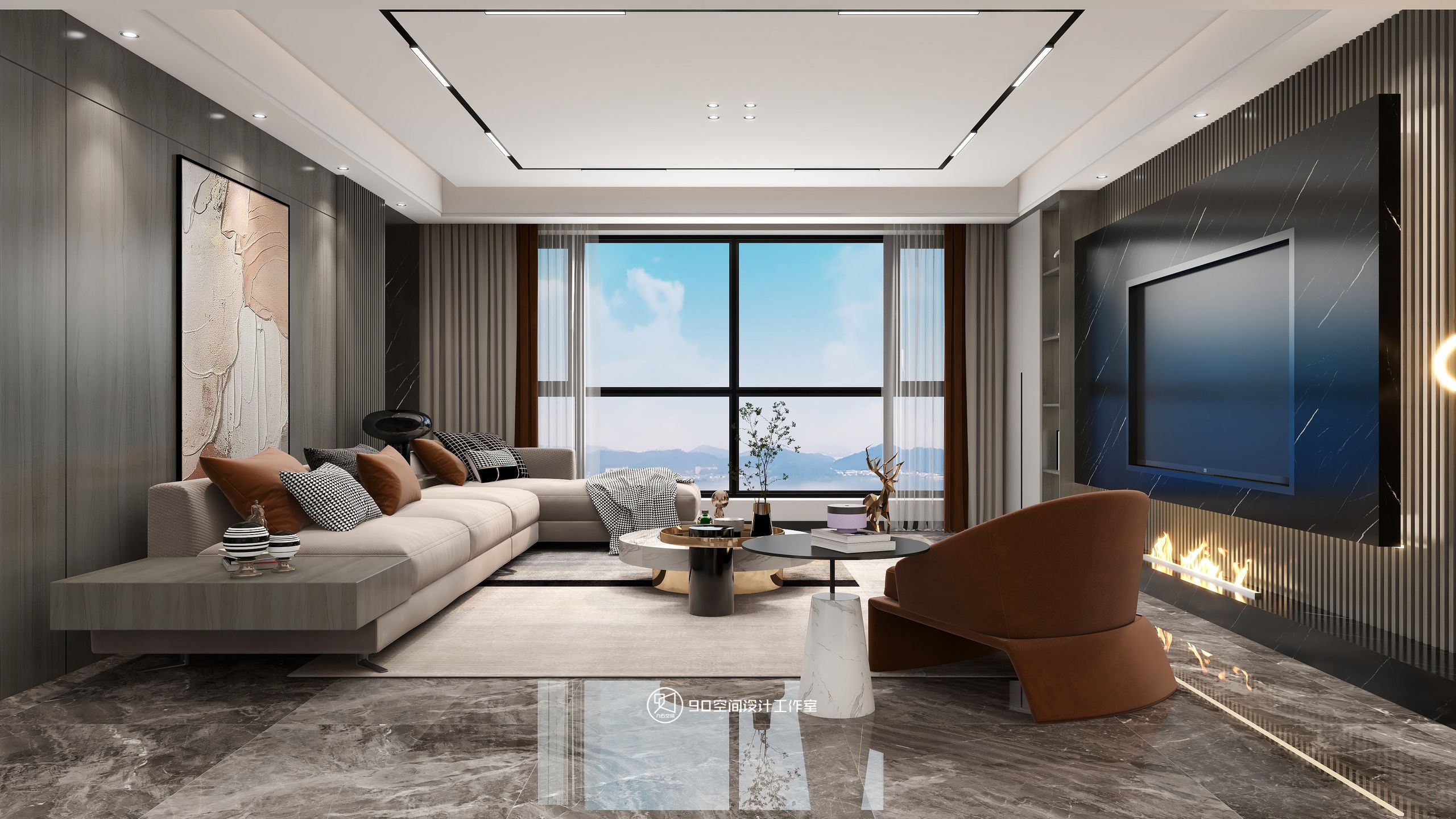 189㎡轻奢复式住宅设计丨90 空间设计-7