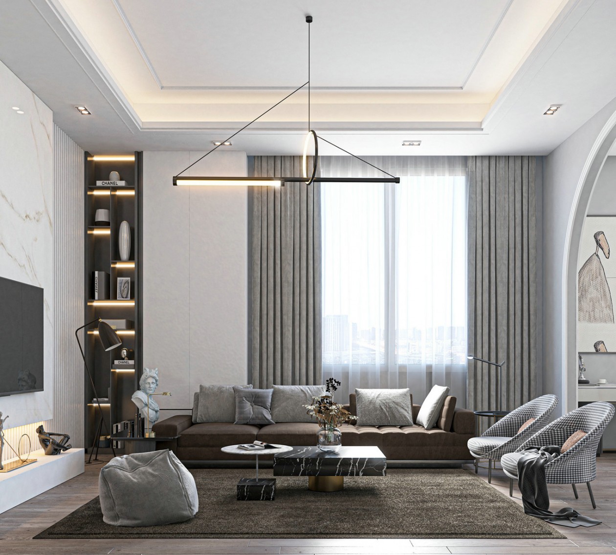 现代居所的线条美与理石质感-1