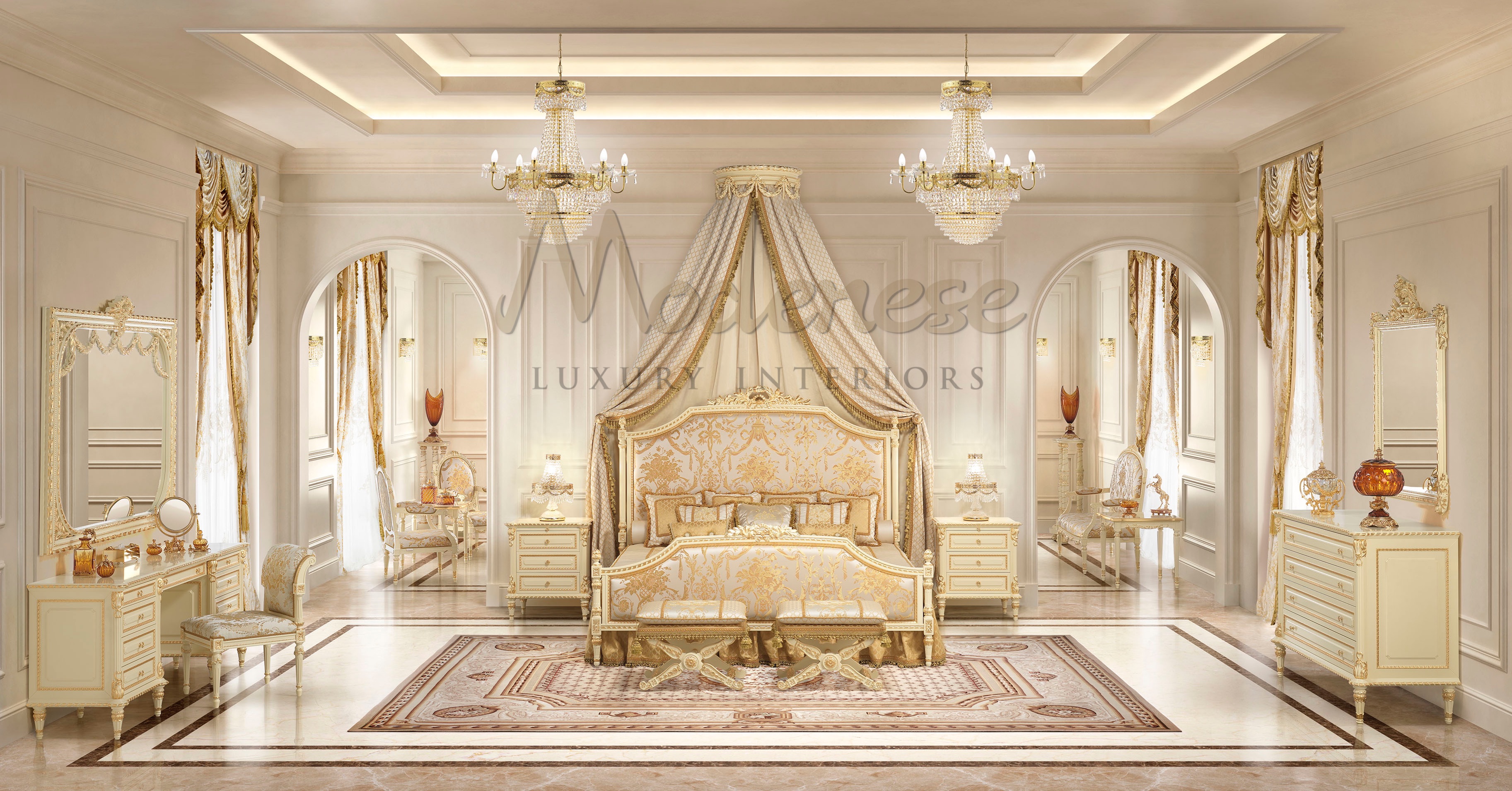 古典米色卧室提升纽约室内设计丨美国纽约丨MODENESE Luxury Interiors-30