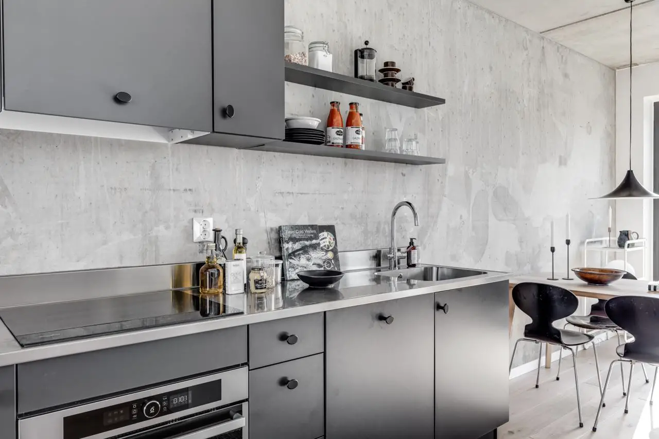瑞典 40m2 灰混凝土时尚公寓 | 工业风与温馨家居的完美结合-11