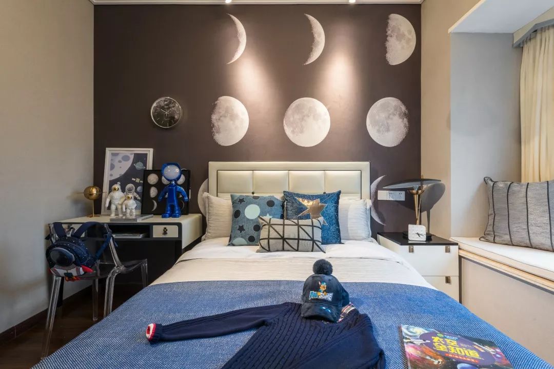 泸州蓝光水岸公园样板房 | 轻奢橙白，宇宙星空儿童房-53