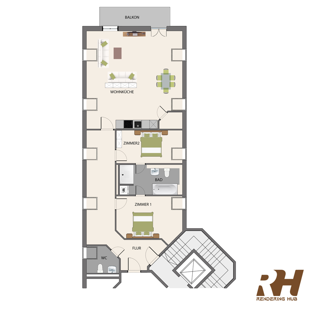 酒店套房 3D 平面图设计-9