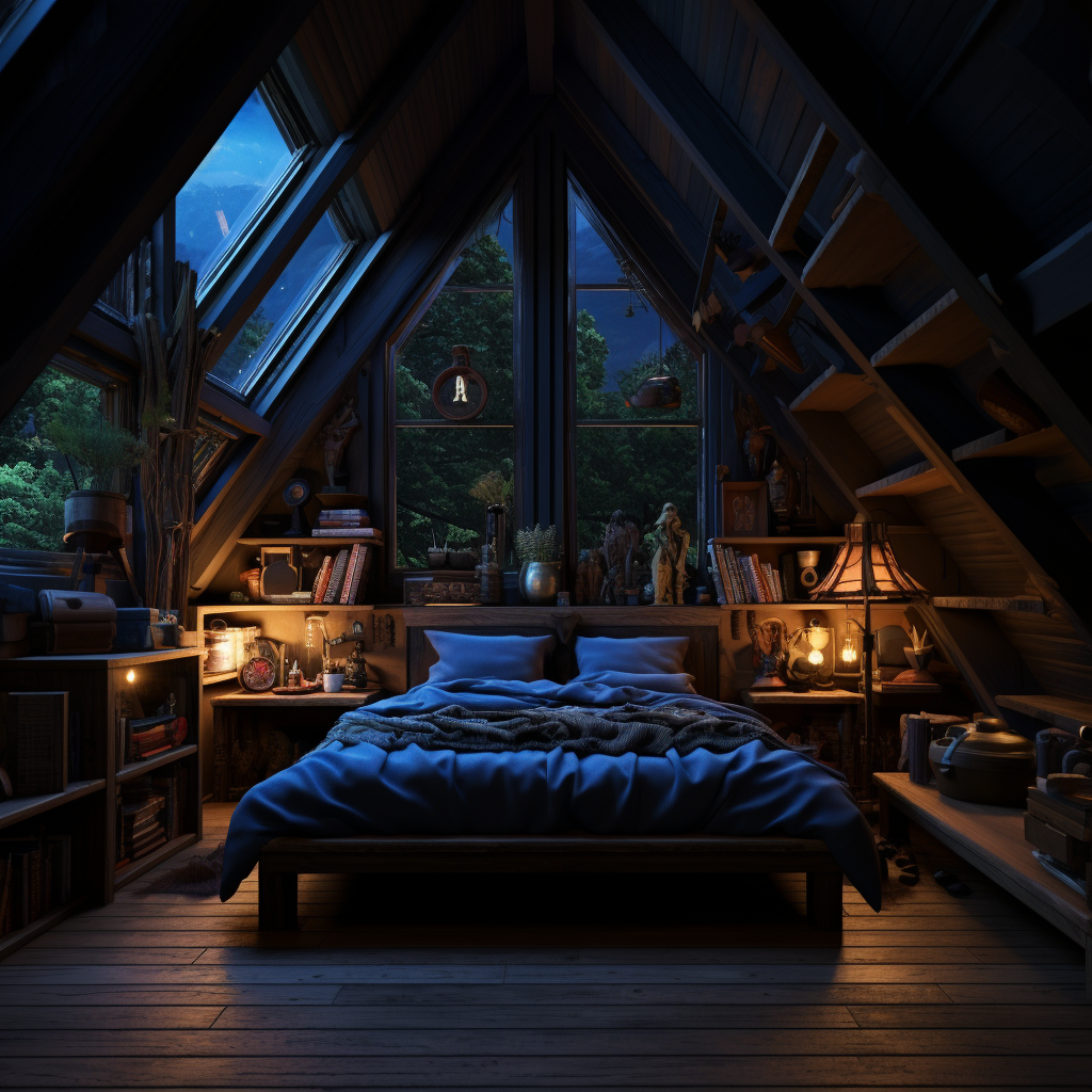 林间小屋的二楼到晚上了-7