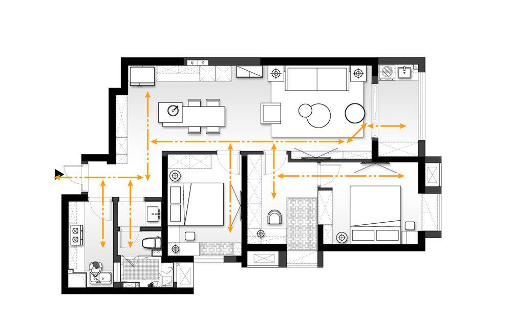 无主灯设计客厅，品味轻复古沙发与西厨空间-37