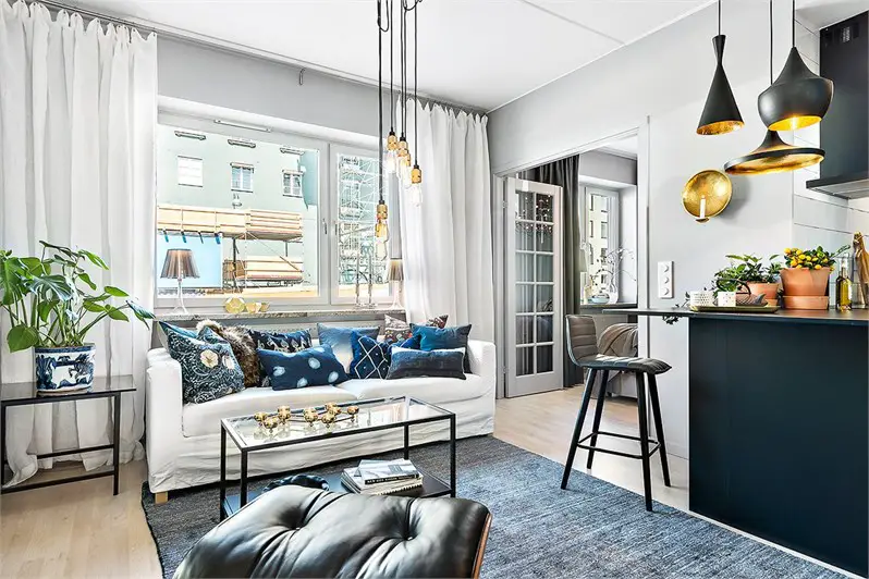 蓝色调的瑞典风格小户型设计-3