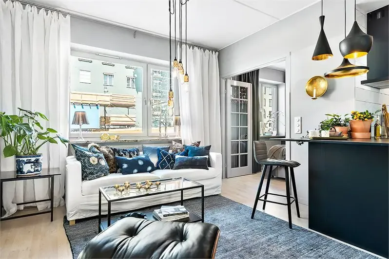 蓝色调的瑞典风格小户型设计-3