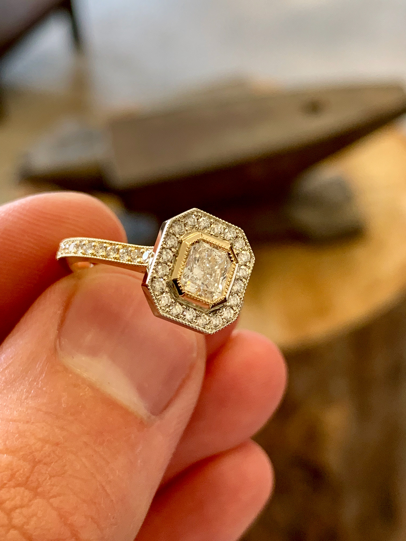 Handmade engagement ring in 18k white & yellow gold-6