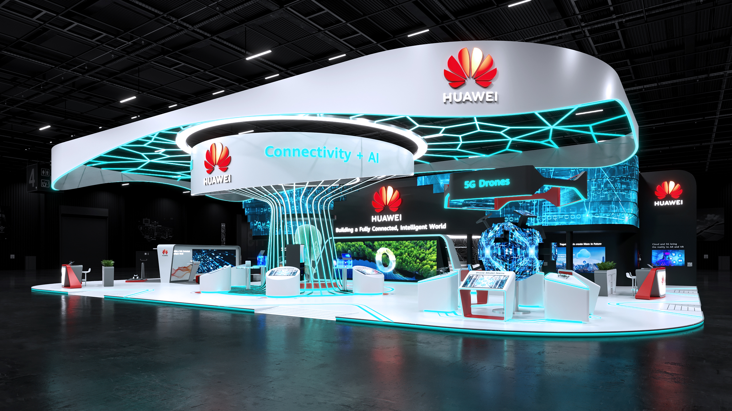 华为智能世界主题展览展位设计-7