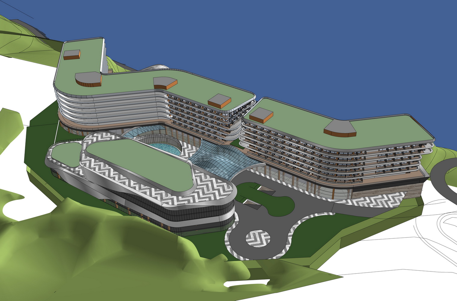 现代山地酒店SU模型-7