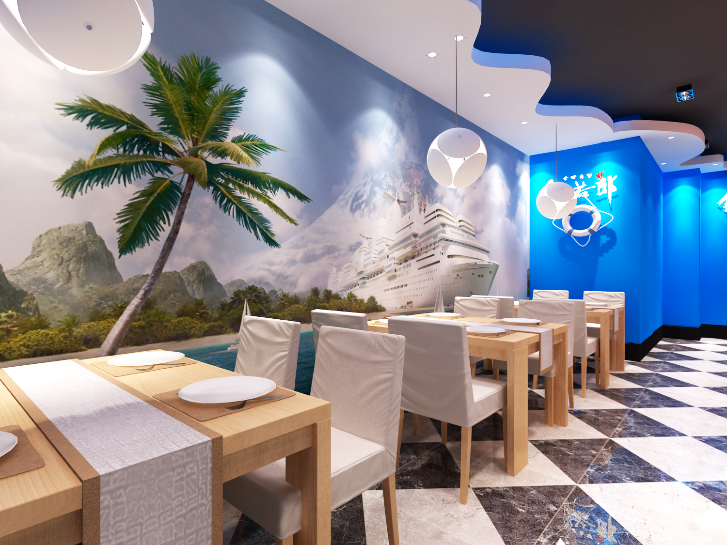 地海洋风格主题餐厅效果图-3