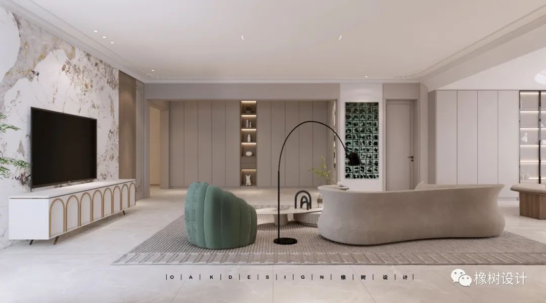 奶油灰轻法式大平层丨橡树设计-13