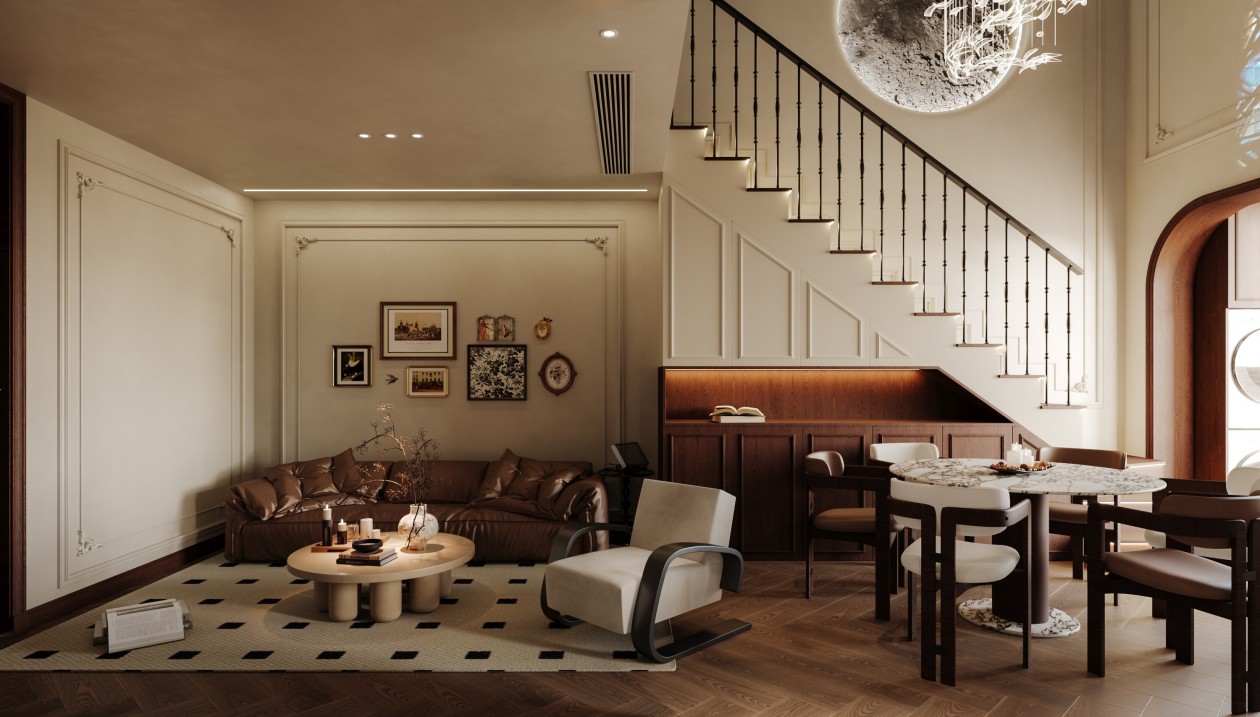 法式挑空复古loft效果图表现-0