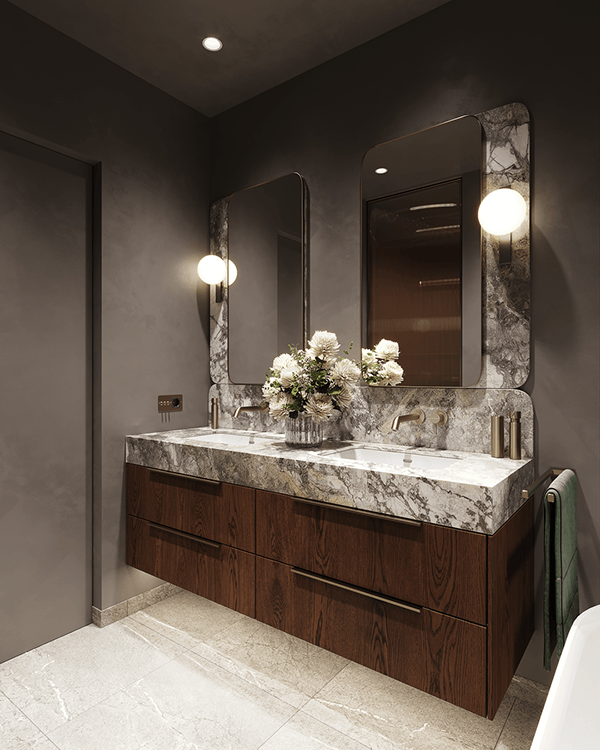 大理石与胡桃木主浴室丨乌克兰基辅-3