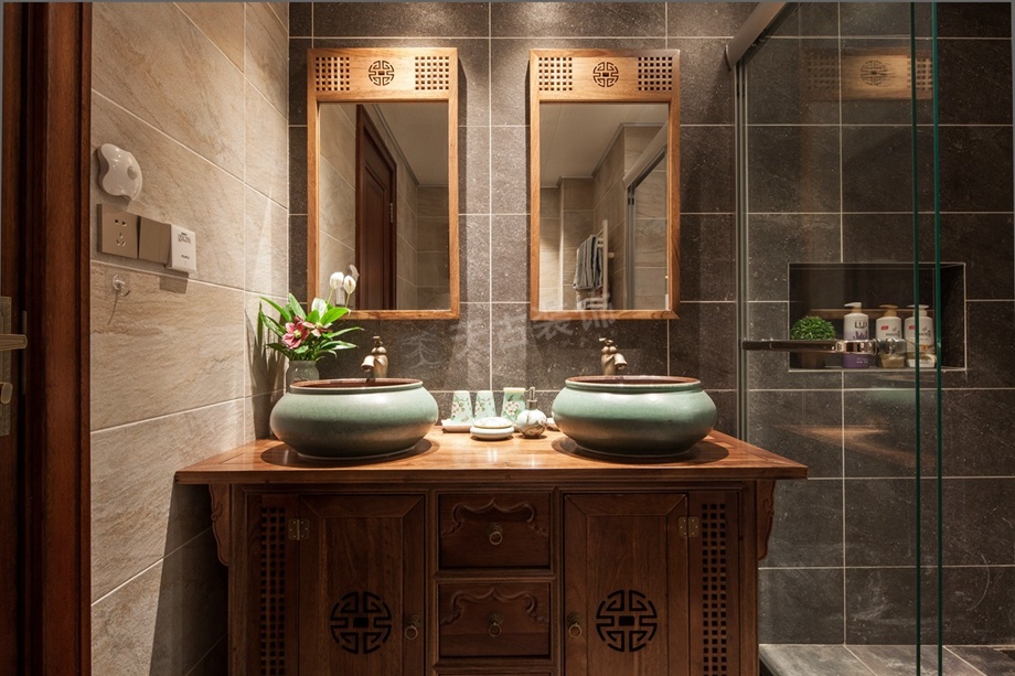 万科悦湾暖色中式家居设计-6