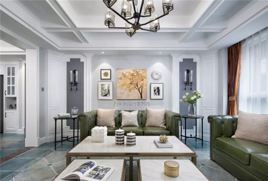 长夏方平米设计,美式平层大宅的优雅色彩碰撞-0