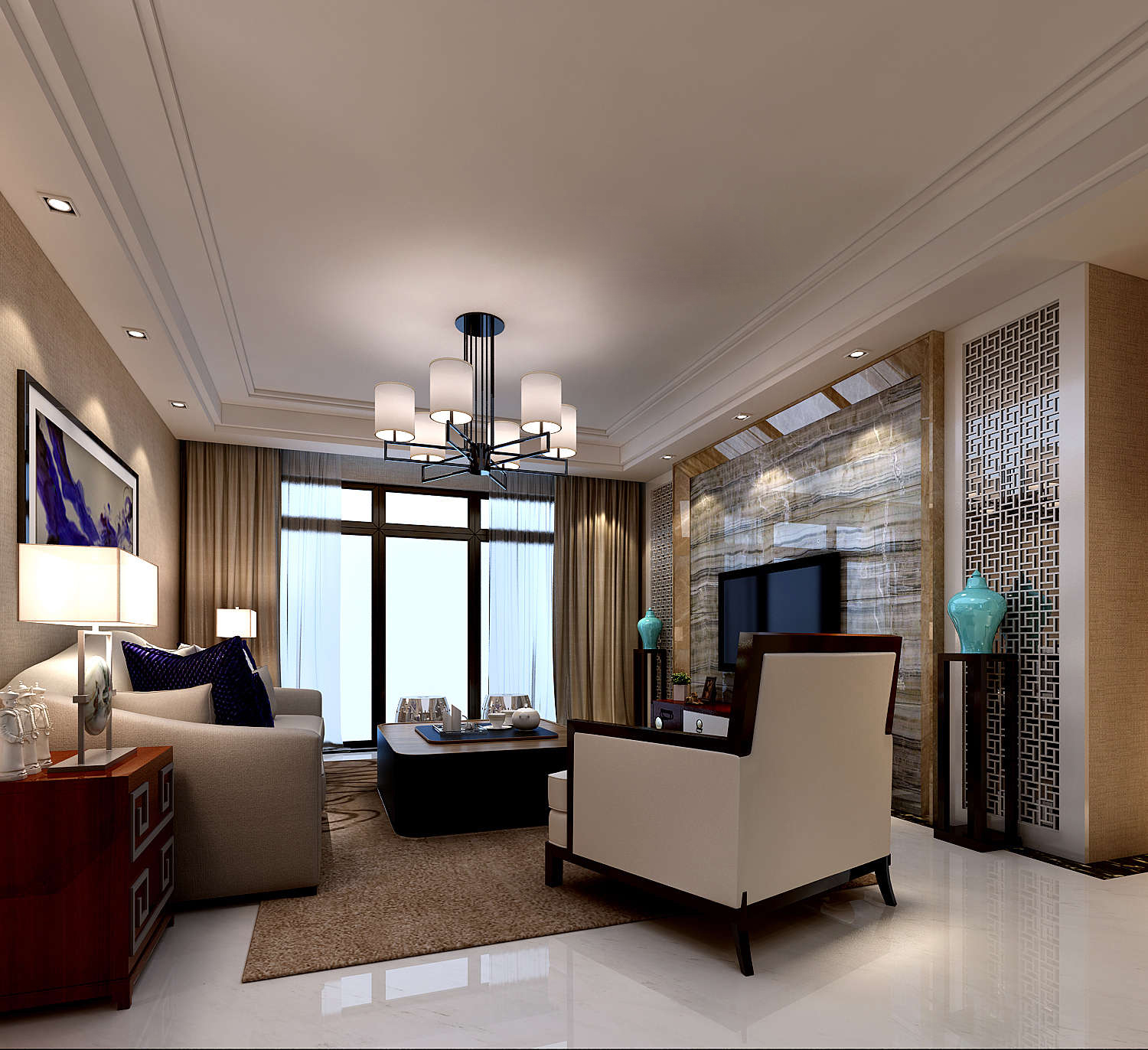 新中式 中式古典 奢华家装别墅样板房-3-11