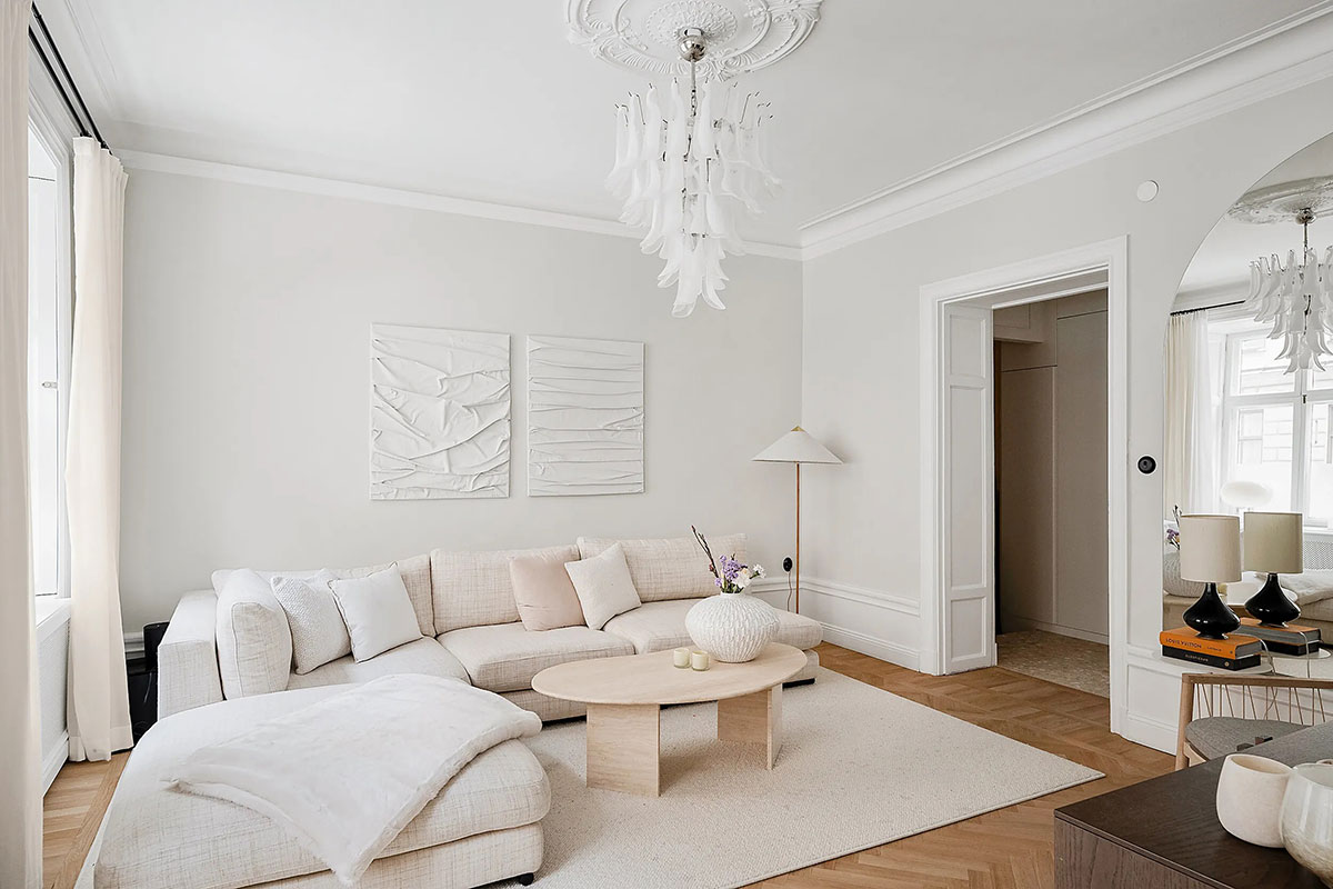瑞典 75 平米优雅公寓 | 乳白色调的柔和魅力-1