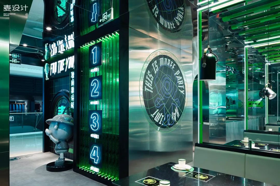 重庆 256㎡科技感火锅店“青一色·LUCKY” | 荧光绿赛博朋克风-25