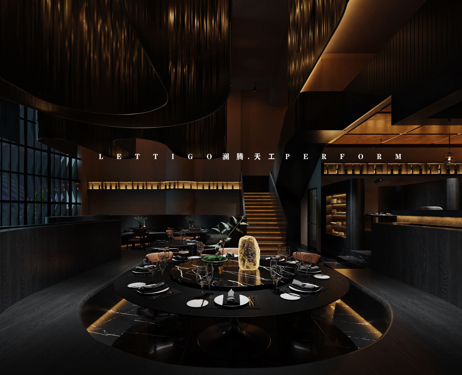 充满高端商务范的暗黑调西餐厅-2