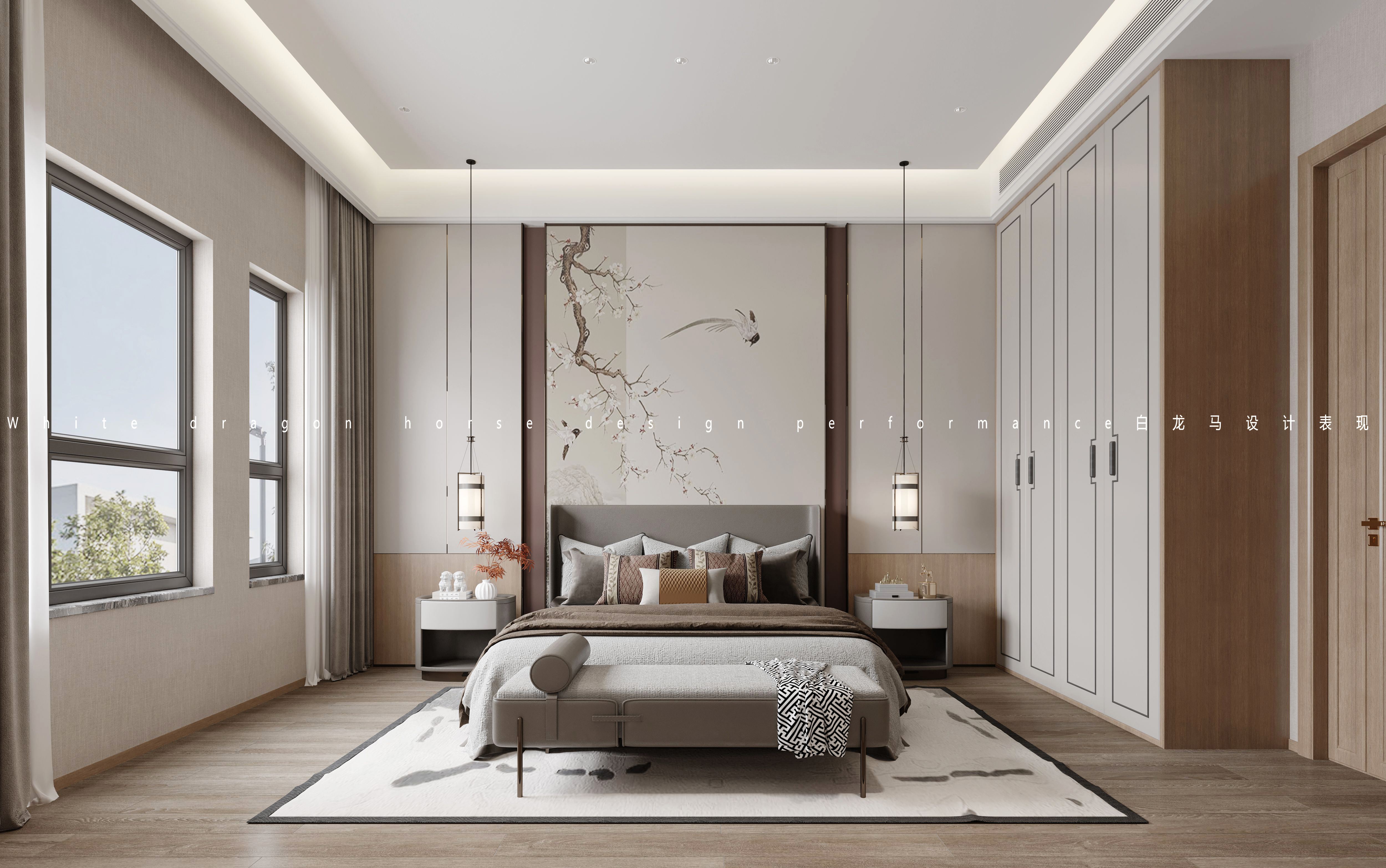 新中式客餐厅卧室——白龙马效果图-5