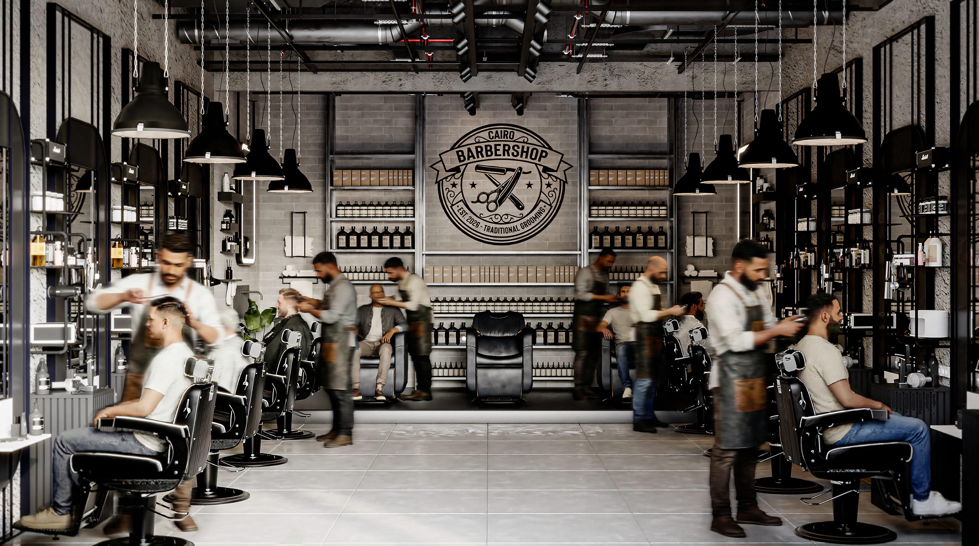 Modern Industrial Barbershop – Interior Design Concept-5