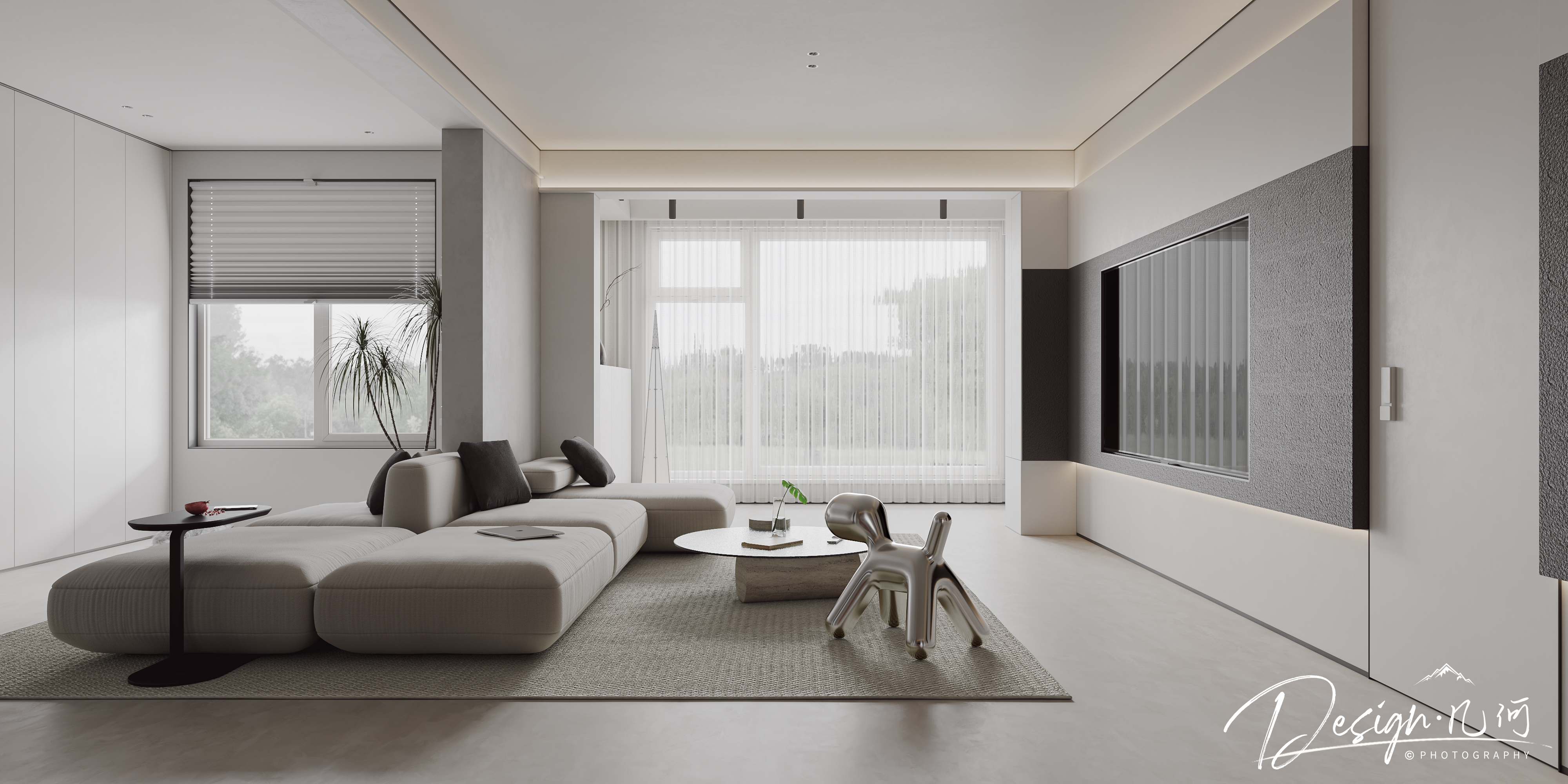 几何空间视觉表现 | 华润瑞府现代极简纯色客餐厅-2