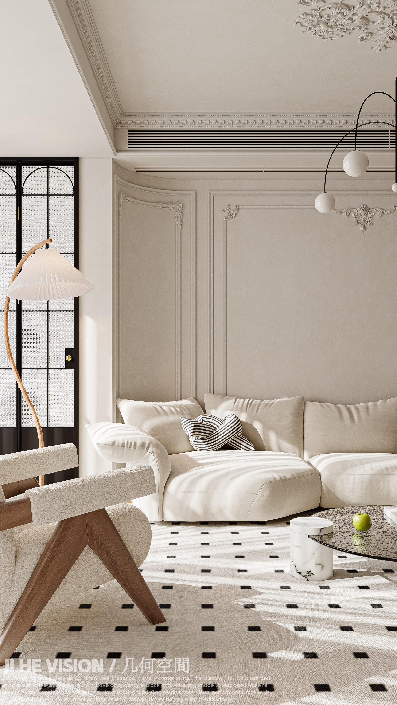 几何空间视觉表现 | 万科朗拾森屿法式奶油风客餐厅-5