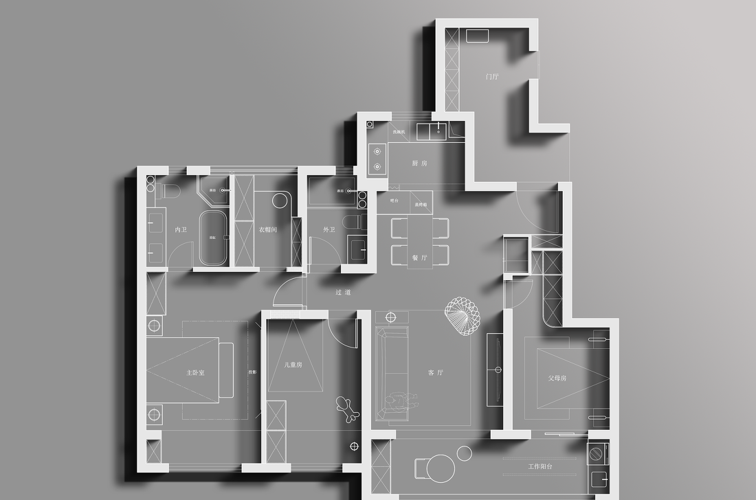 现代奶油风三口之家改造-14