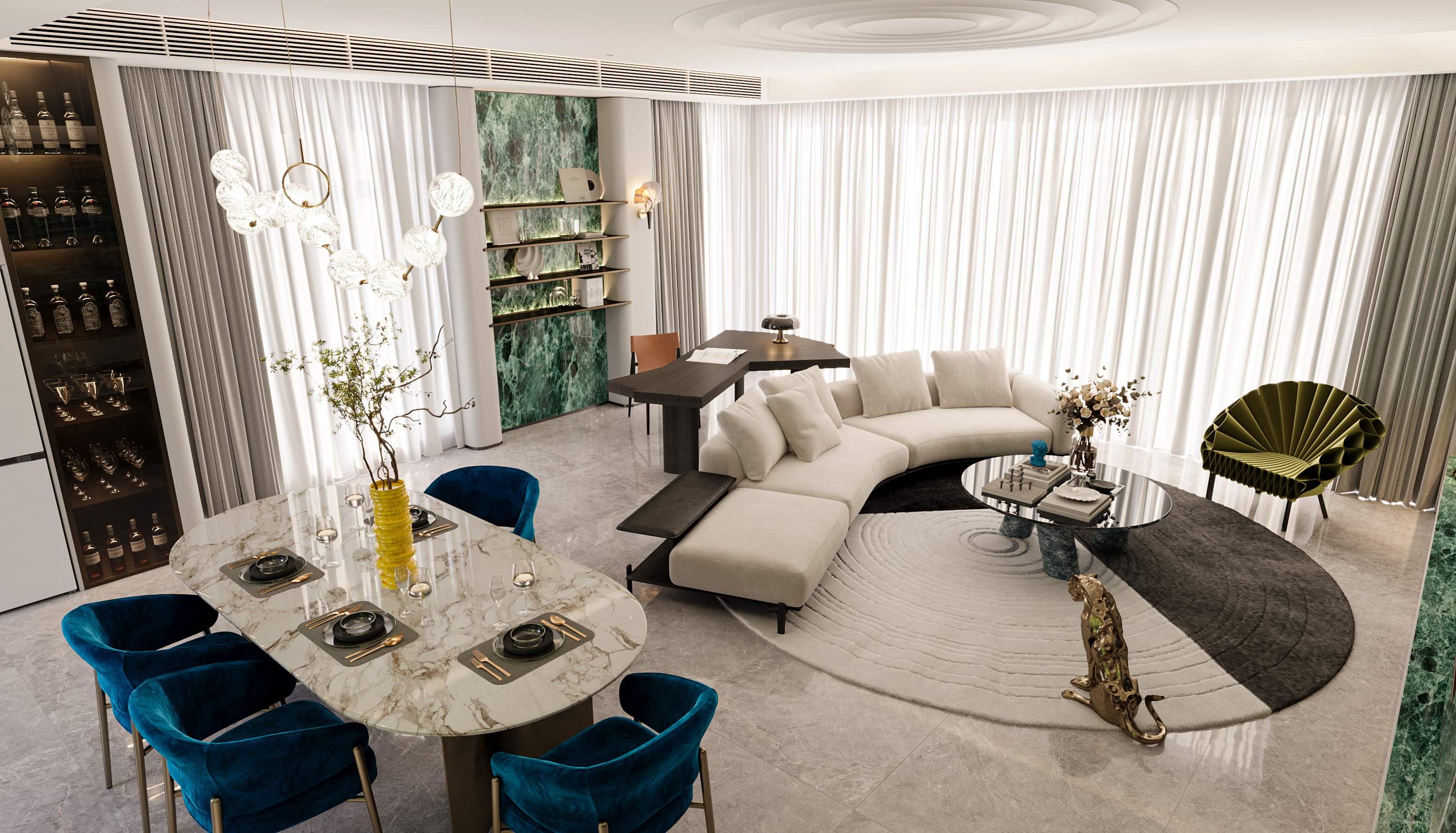 【绿意盎然】大平层轻奢风格效果图案例-14