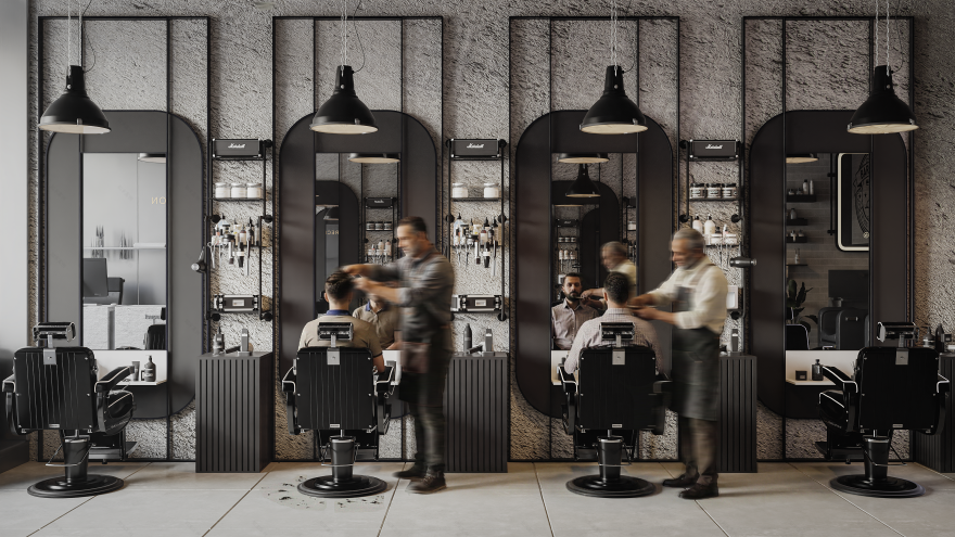 Modern Industrial Barbershop – Interior Design Concept-6