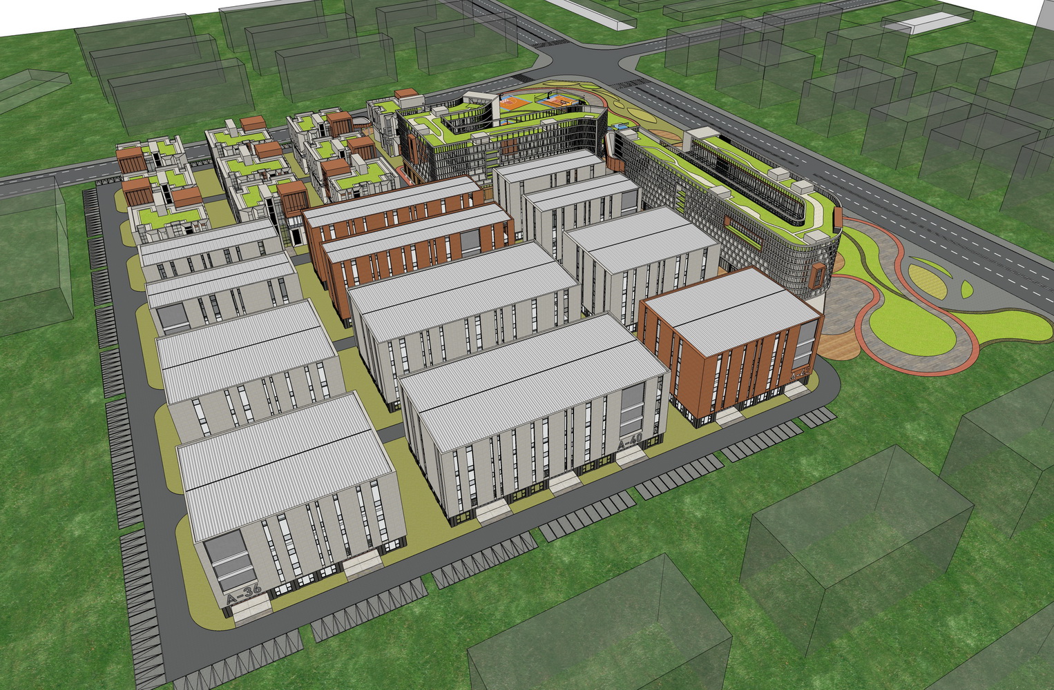 现代产业园区科技园区办公楼厂房SU模型-7