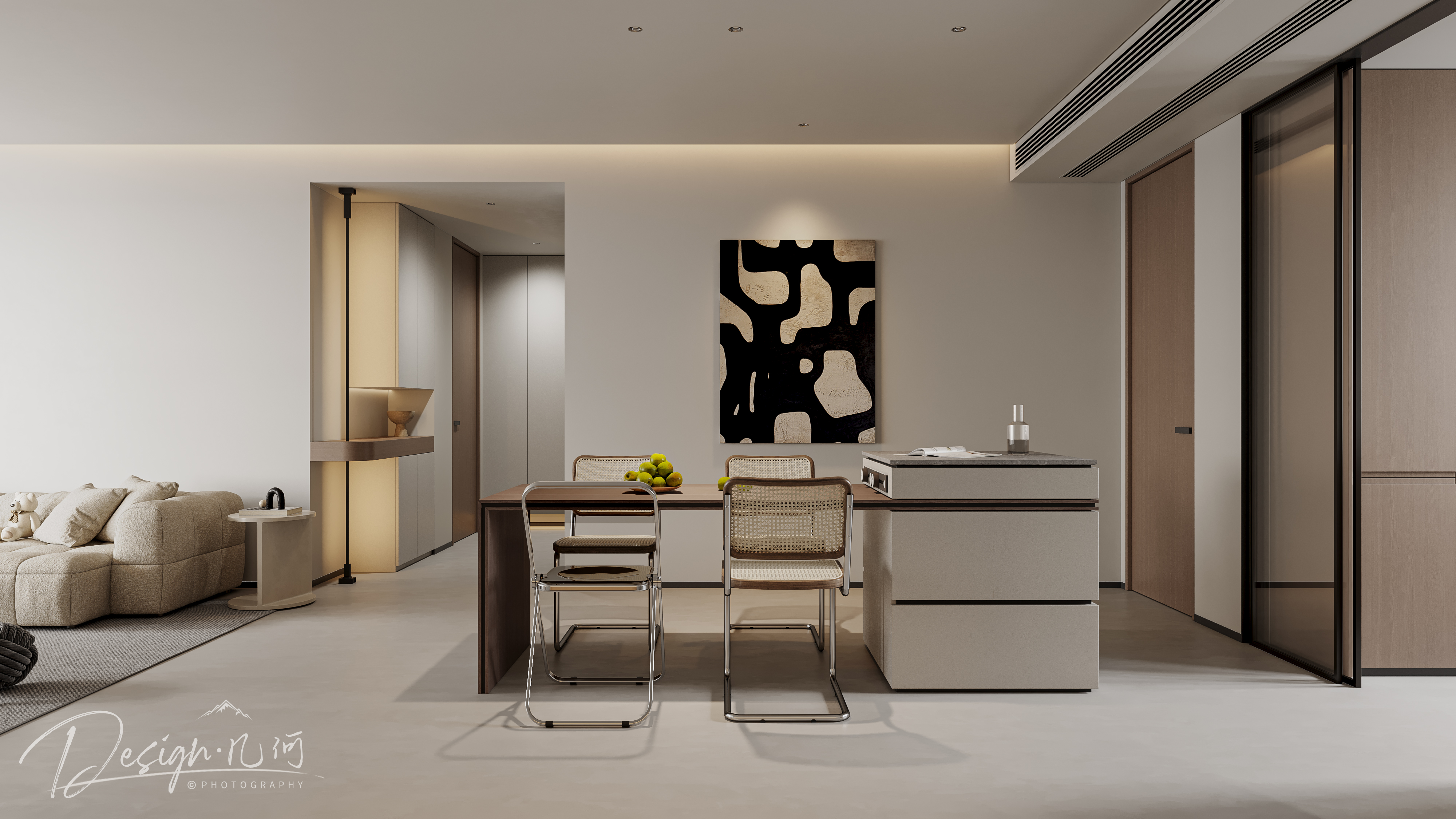 几何空间视觉表现 | 华润华府现代奶油风客餐厅-1