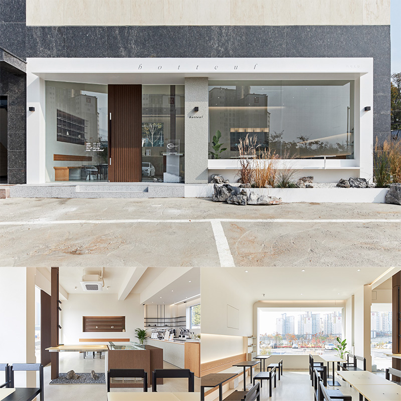 白色木纹打造宁静咖啡厅空间-1