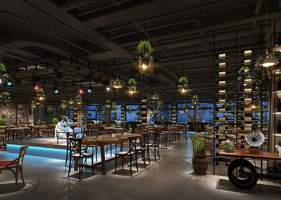 
钢木复古工业自然风格餐厅装修案例 -0