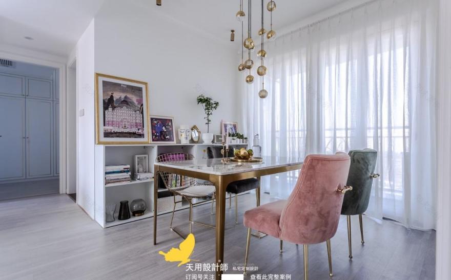 95 平米轻奢风格少女系家居,金属绿植打造甜蜜空间-10