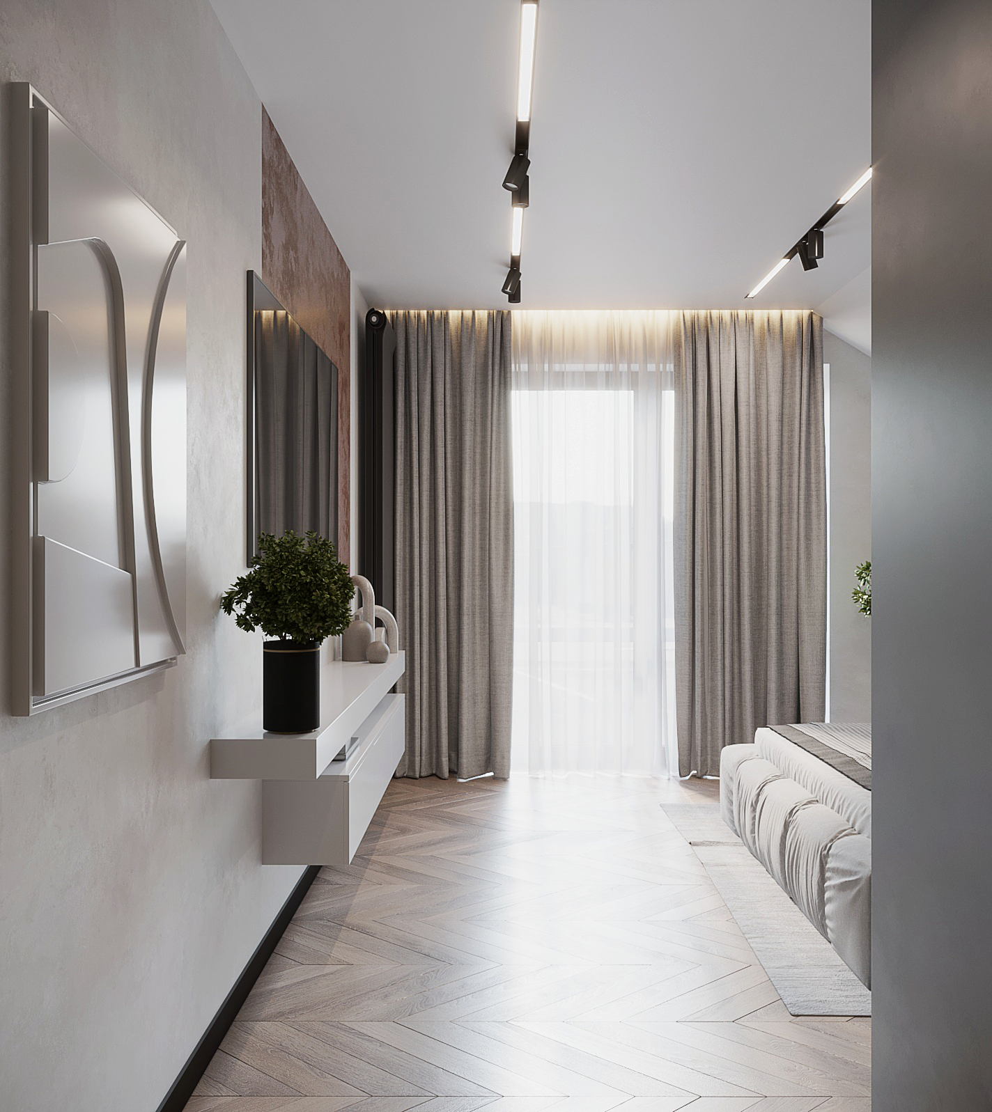 Bedroom with bathroom. Minimalist and comfortable.-3