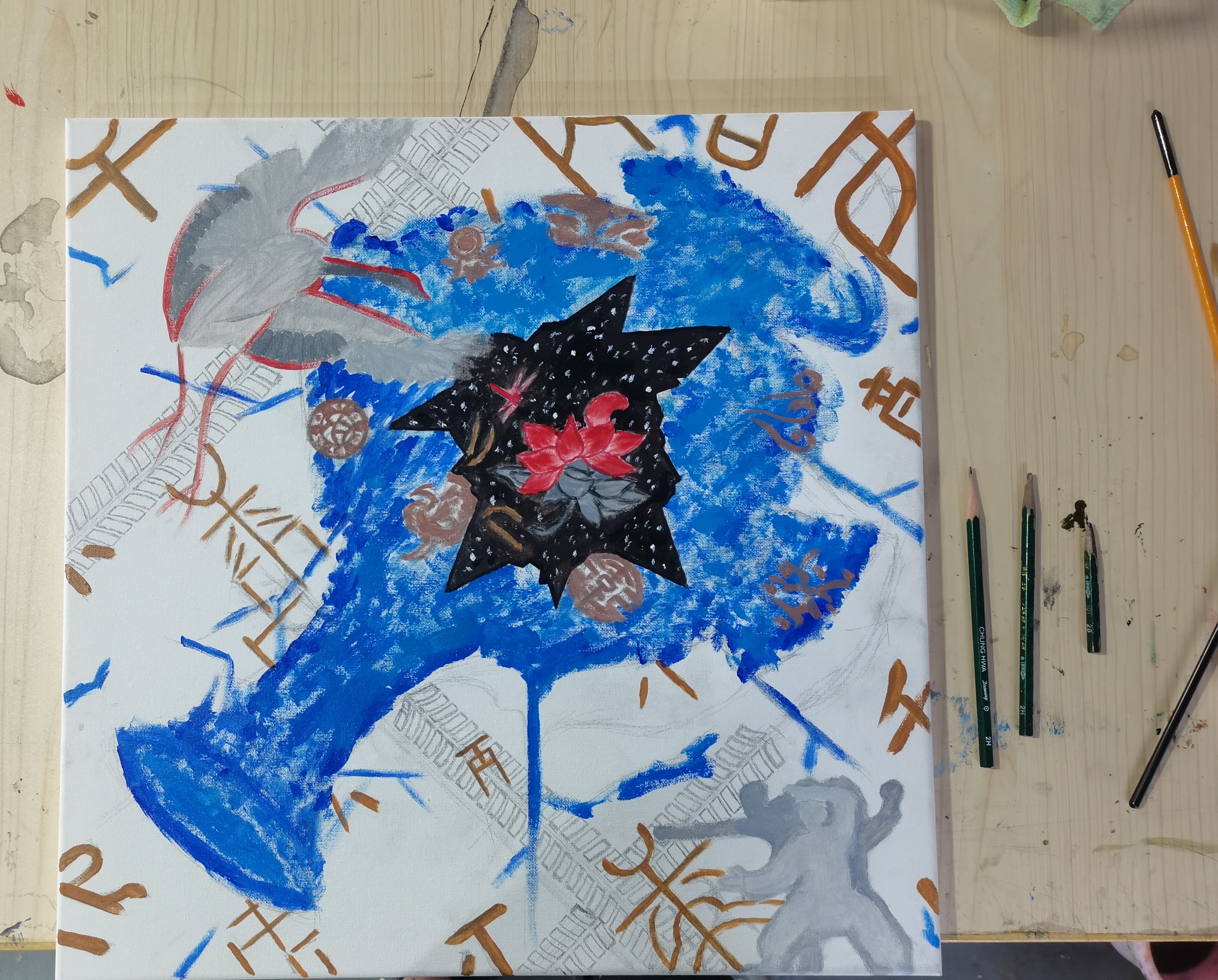 大二 | 丙烯抽象画《破茧》| 美术课设-4