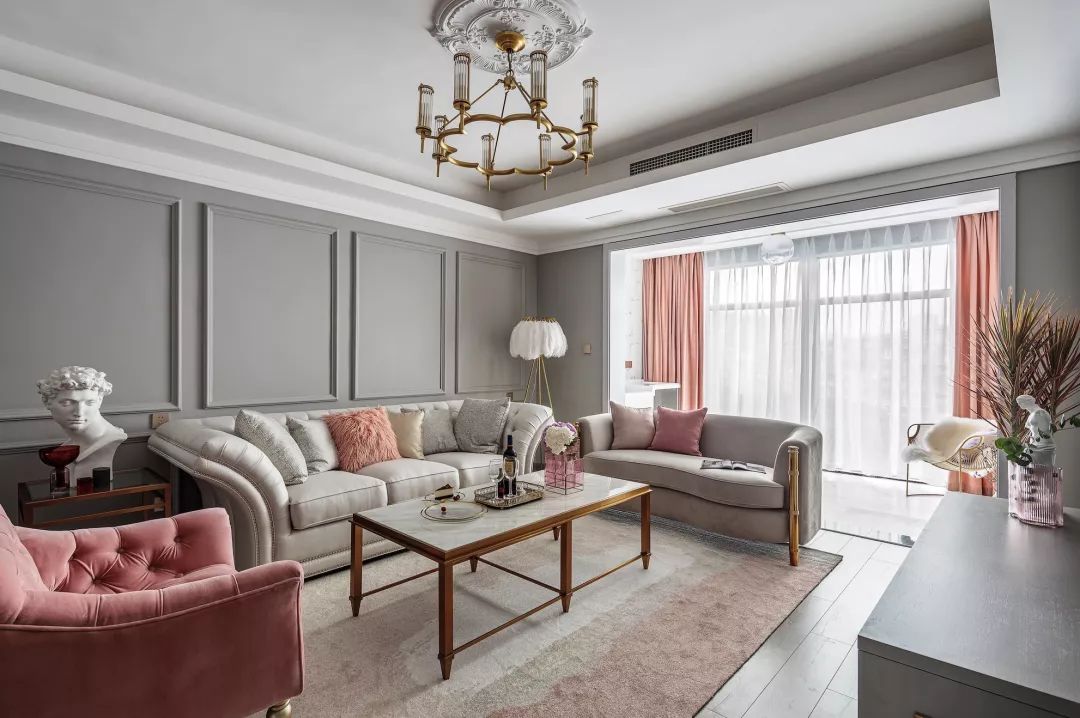 轻奢美式三室两厅，粉色与灰色的浪漫碰撞-13