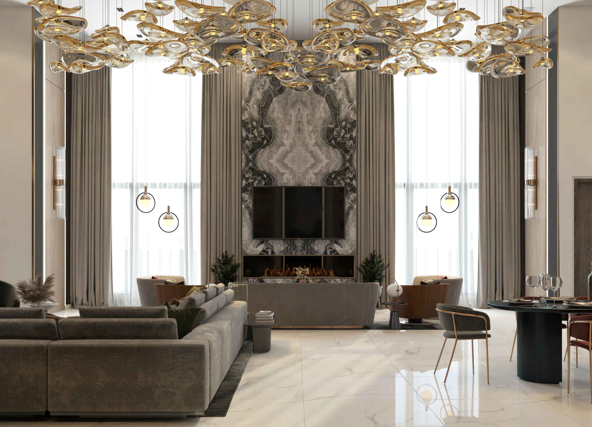 现代奢华家庭客厅设计丨沙特阿拉伯-13