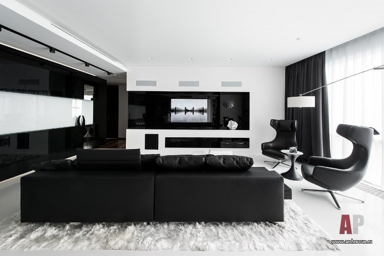 现代黑白调家庭公寓的极简风设计-13