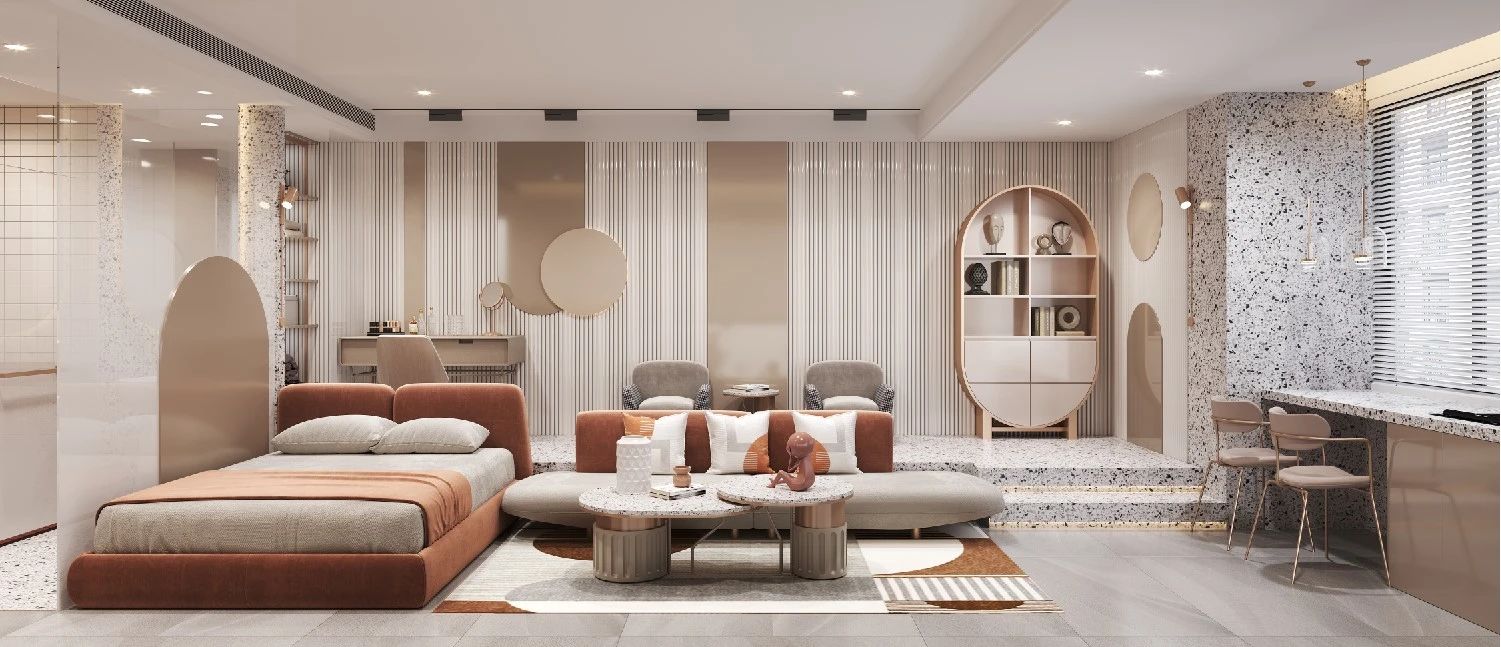 两江都汇 58㎡浪漫奶茶风一字型公寓丨中国重庆丨HIGHLY 海力设计-2