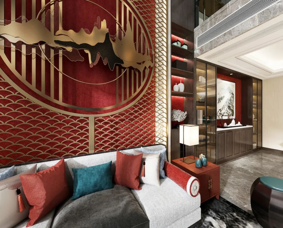 新中式家居空间,红墙碧水演绎亦古宜今的美学魅力-50