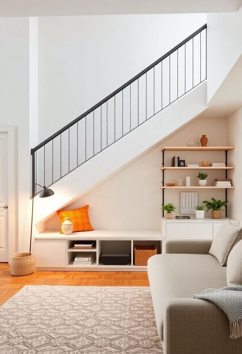 将楼梯下区域改造成带储物长凳的时尚客厅-147