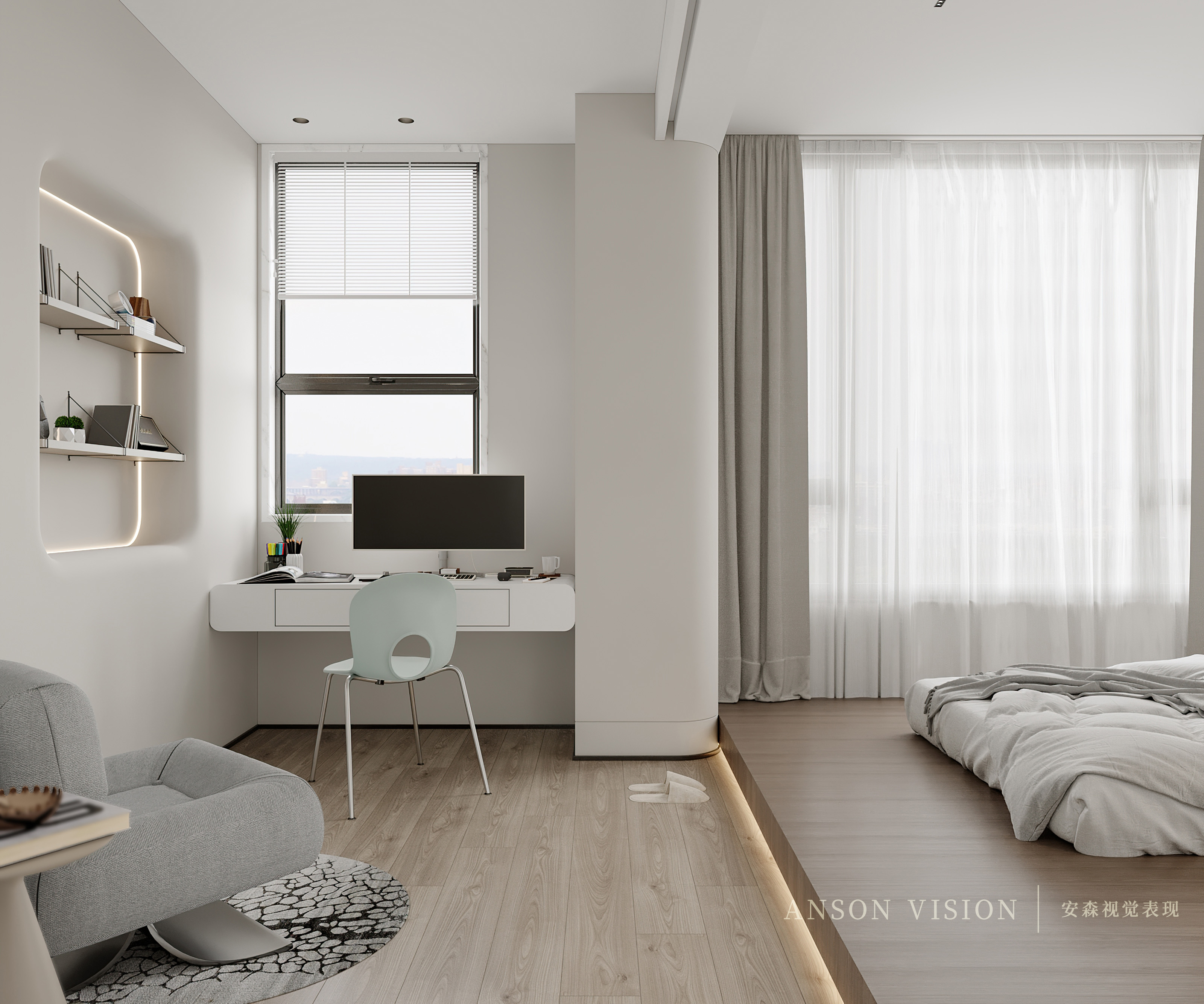 黑暗风现代客餐厅卧室设计案例丨Ansonvision·蒙头睡-22