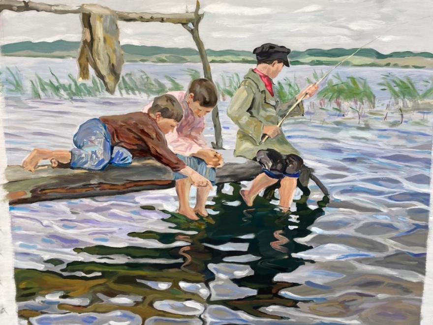 Jeunes Garçons pêchant(少年钓鱼图放大绘制)-1