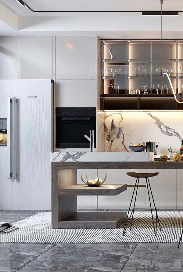 modern kitchen design with matching warm colors .-4