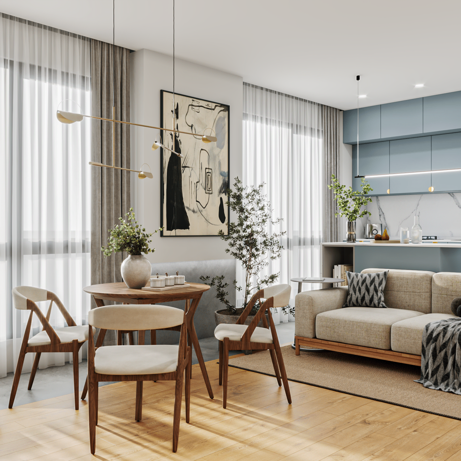 开放式厨房与客厅连厅设计 丨Elen Tsaturyan-3