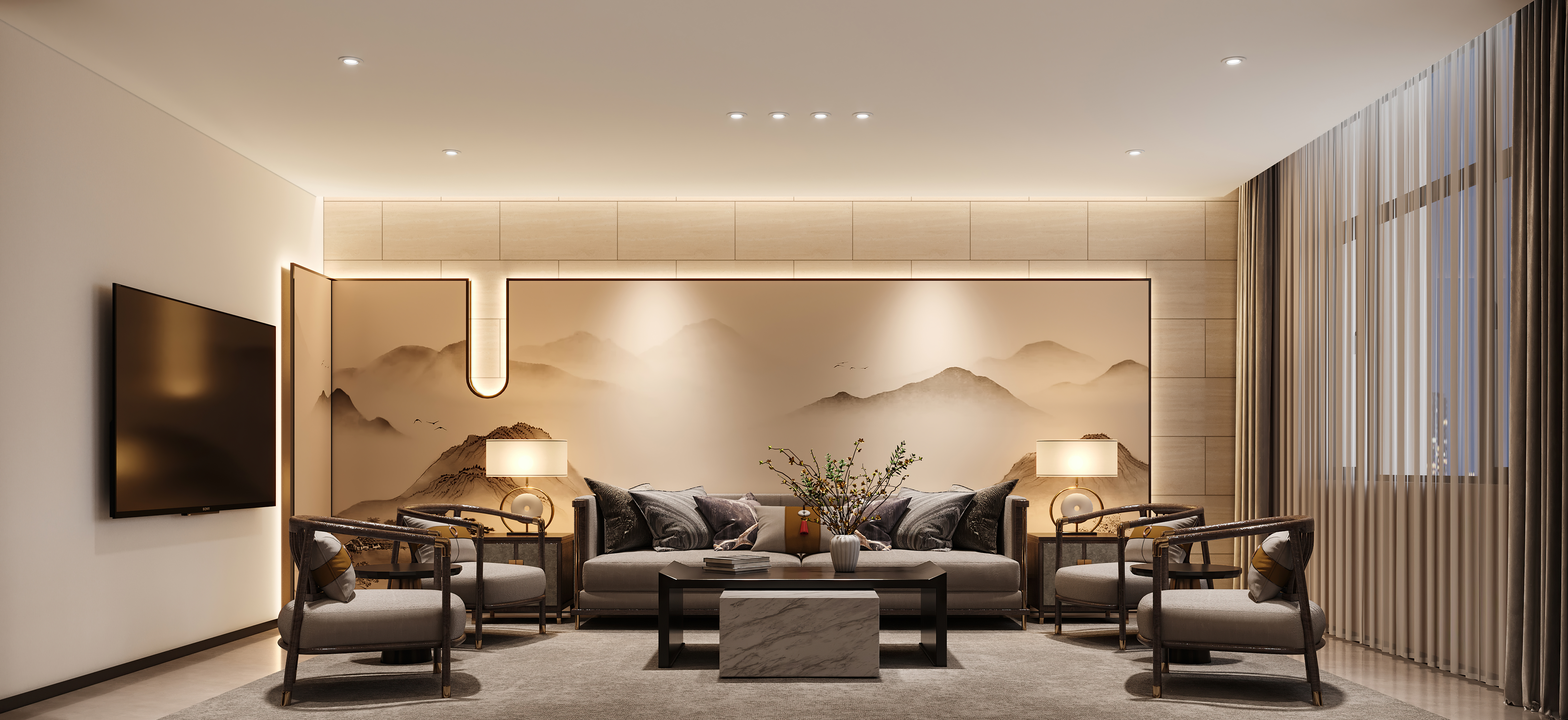 中式办公效果图-10