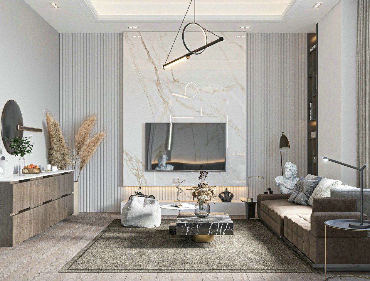 现代居所的线条美与理石质感-0