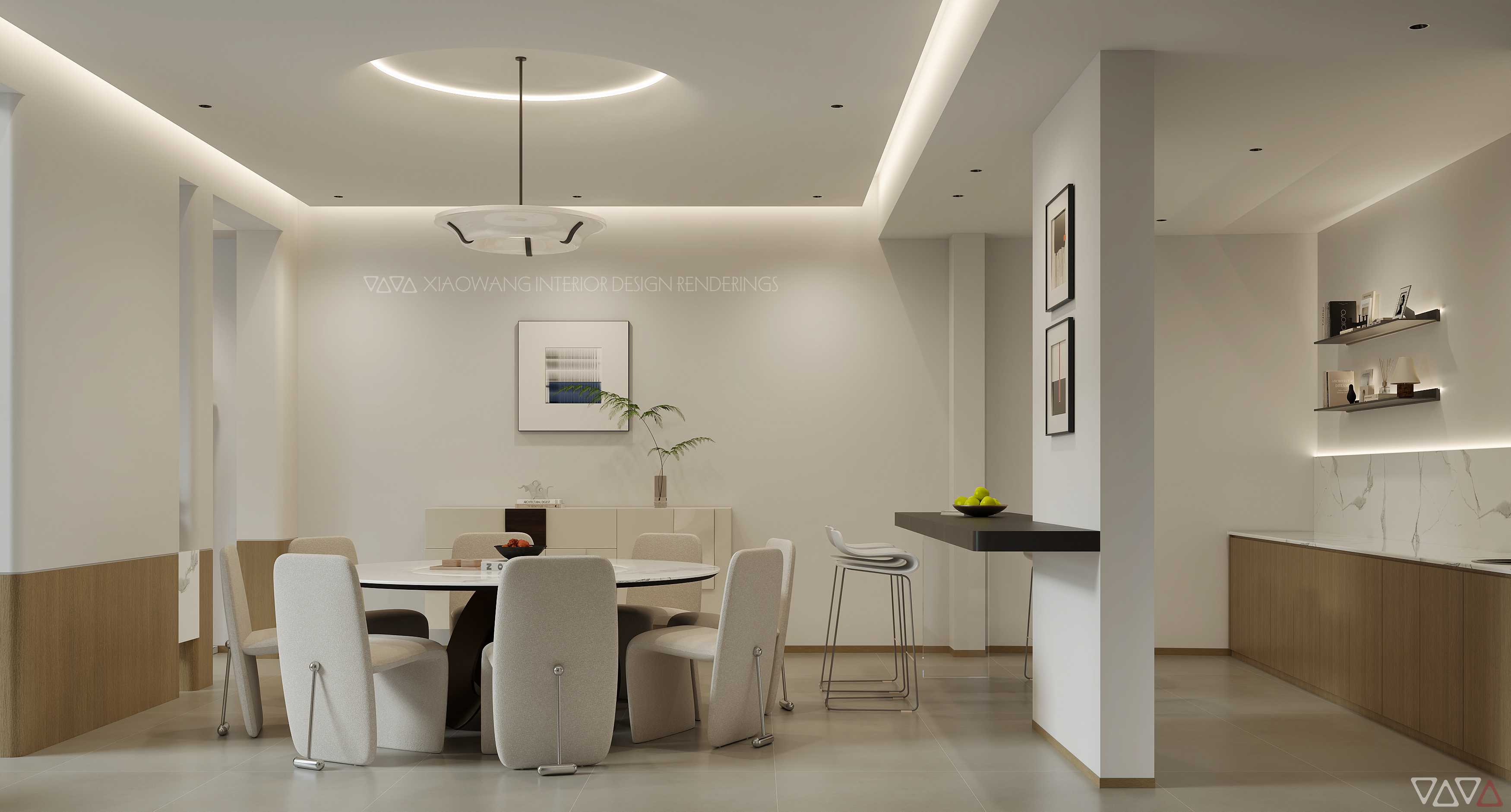 现代挑空客餐厅效果图-10